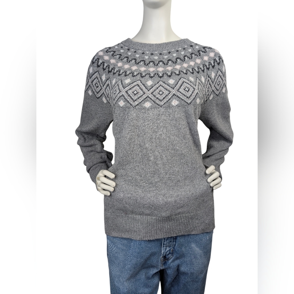 Sunice Stormpack Cotton/Wool Fair Isle Sweater, Grey And Pink, Women's L